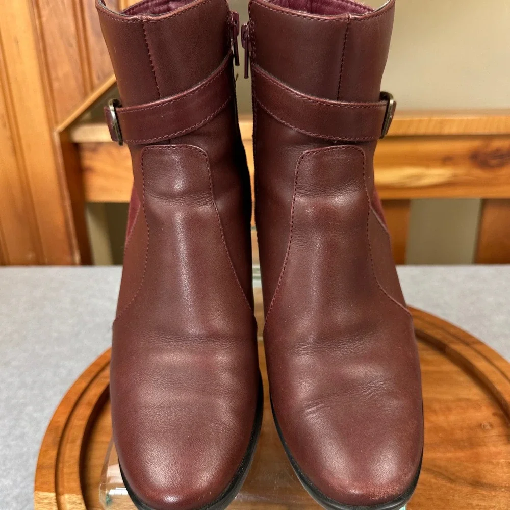 Aetrex Rebecca AH409W Burgundy Leather Suede Ankle Boots Arch Support US 8.5